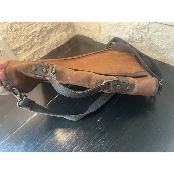 Fossil Messenger Bag Leather Satchel Crossbody Adjustable Strap brass accents - Picture 11 of 11